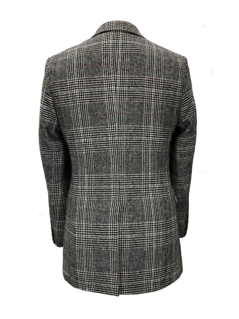 Grey Dogtooth Check Slim Fit Coat