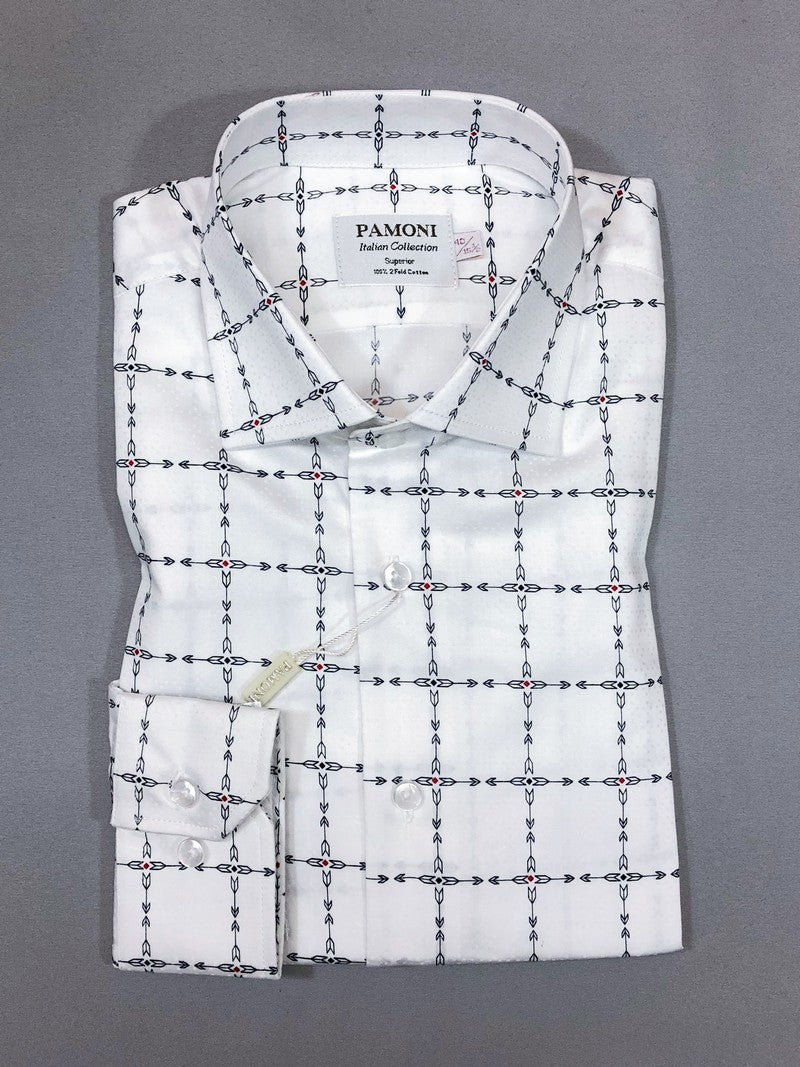 White Check Arrow Print Slim Fit Shirt