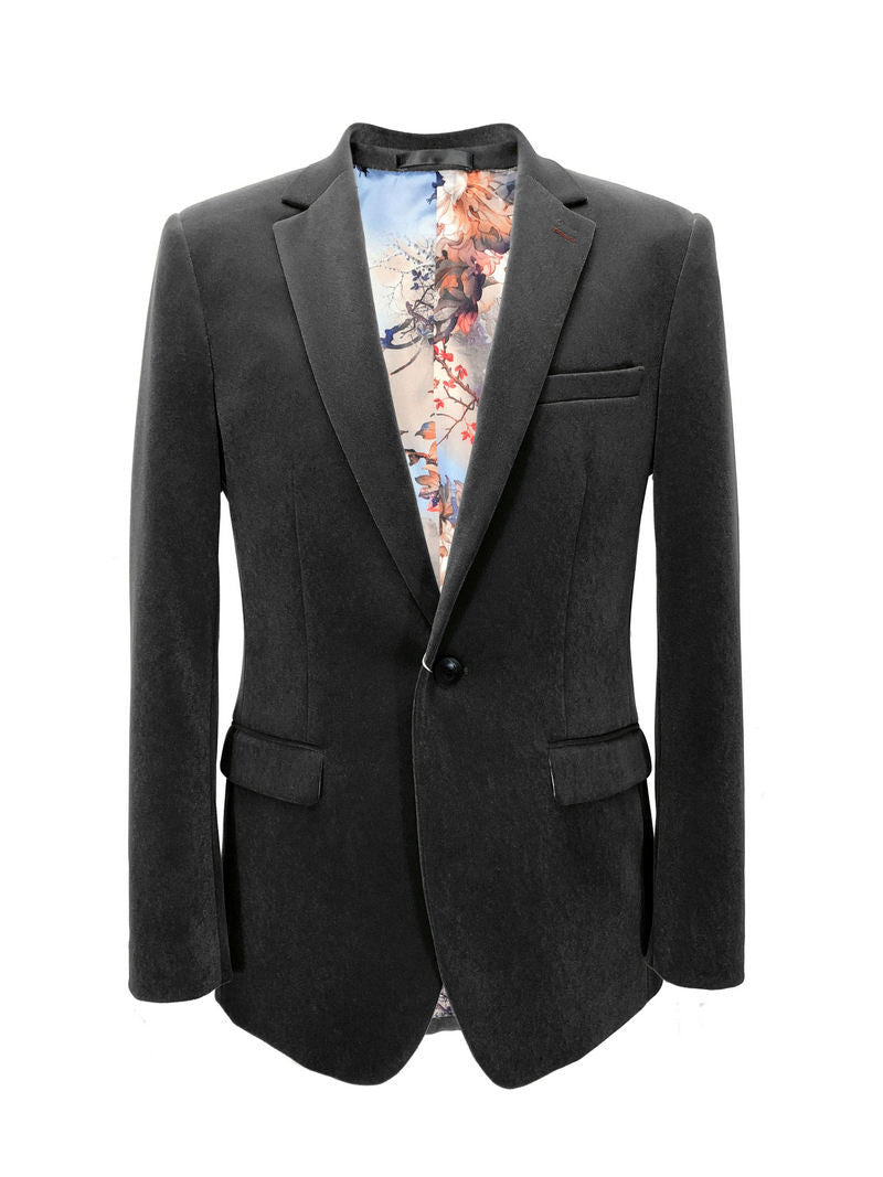 Grey Velvet Slim Fit Blazer