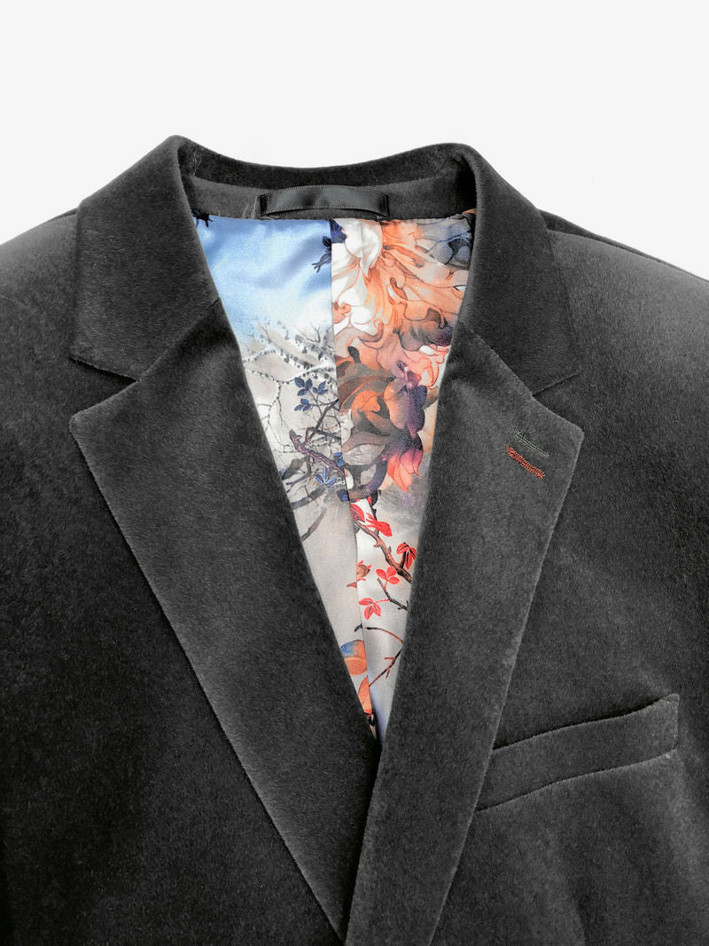 Grey Velvet Slim Fit Blazer