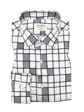 White Grey Pattern Check Slim Fit Shirt