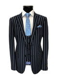 Navy Bold Stripe 2-button 3-piece Suit