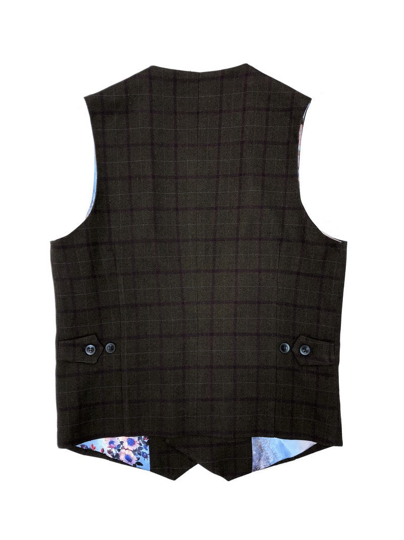 Brown Burgundy Check Tweed Blazer With Matching Waistcoat