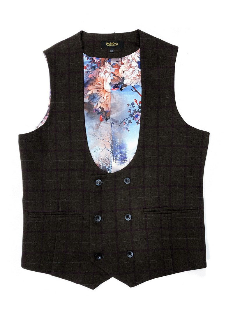Brown Burgundy Check Tweed Blazer With Matching Waistcoat