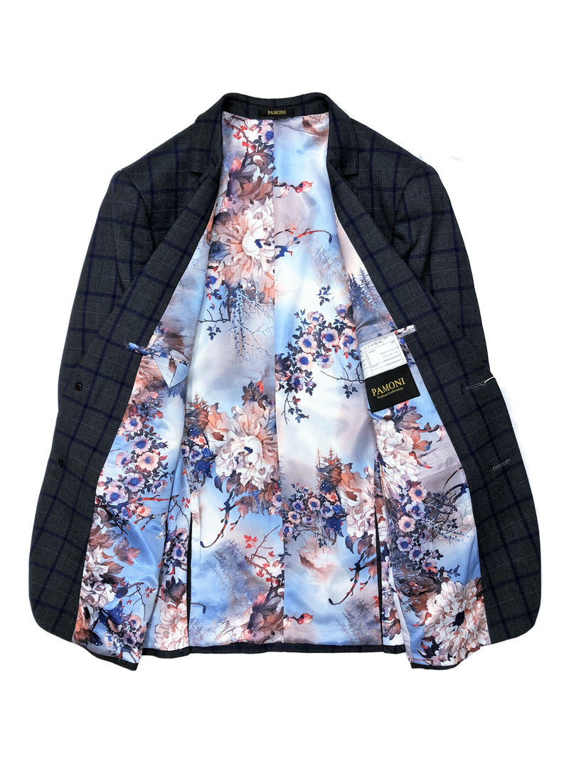 Grey W/ Blue Check Tweed Blazer W/ Matching Waistcoat