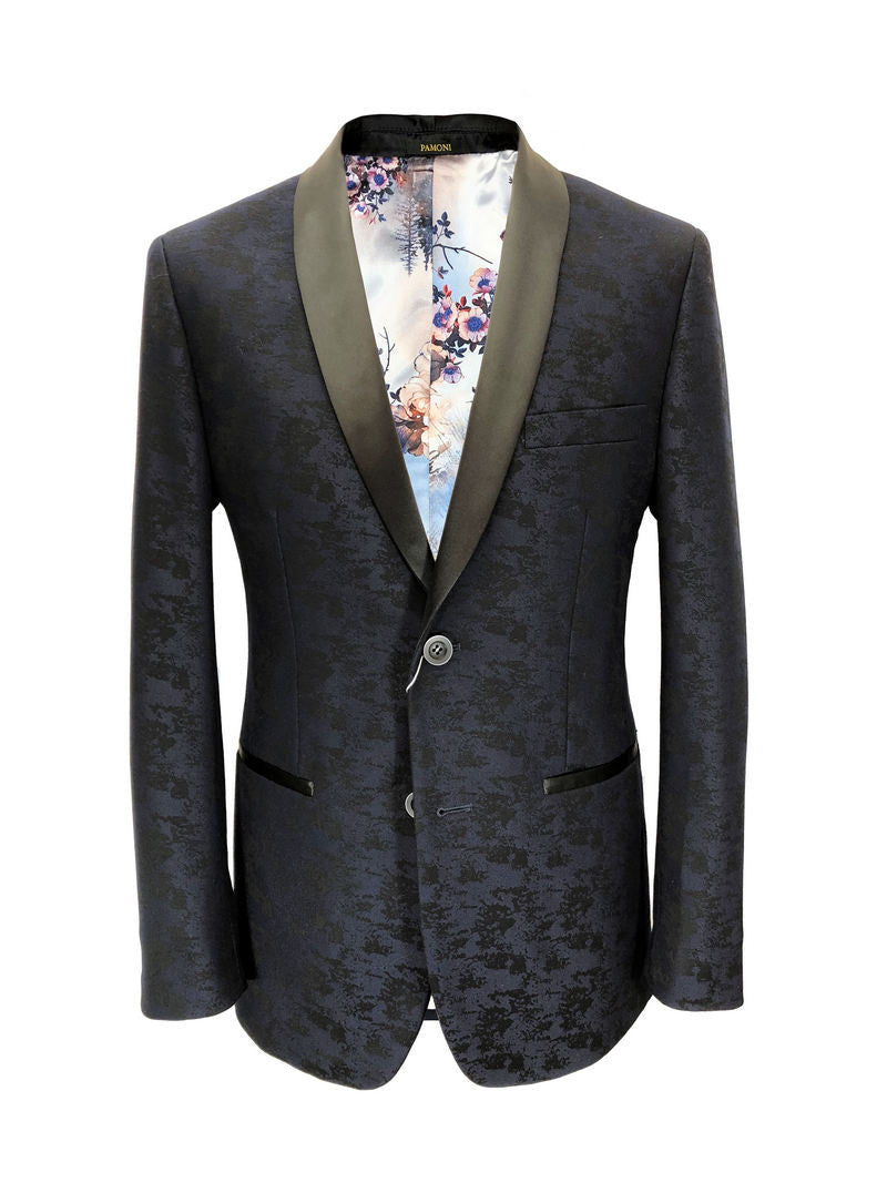 Navy Jacquard Brocade Dinner Jacket