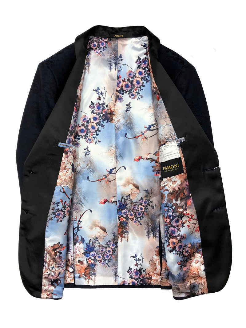 Navy Jacquard Brocade Dinner Jacket
