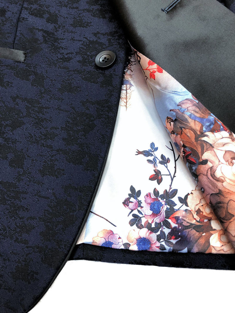 Navy Jacquard Brocade Dinner Jacket
