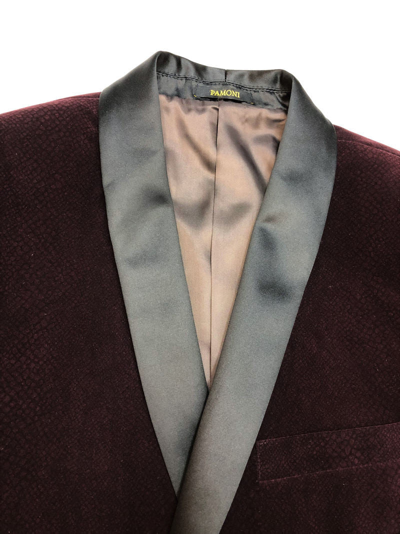 Burgundy Snakeskin Effect Velvet Dinner Jacket