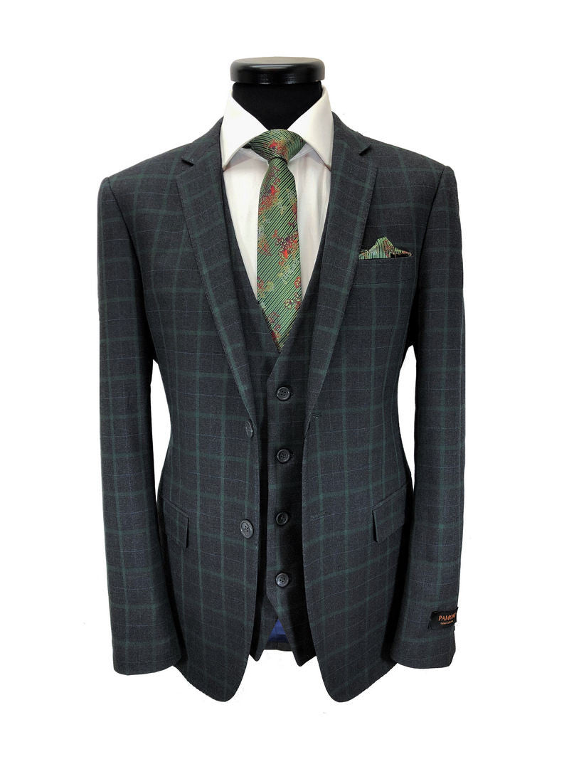 Grey & Green Check 2 Button 3-piece Suit