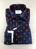 Navy Apple Print Fitted Shirt