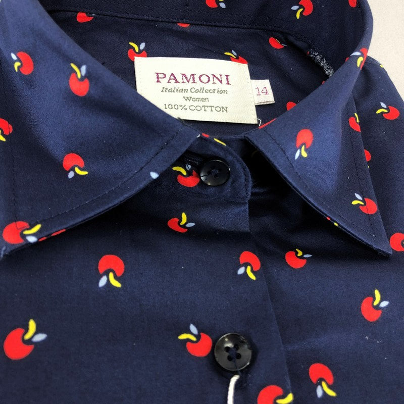 Navy Apple Print Fitted Shirt