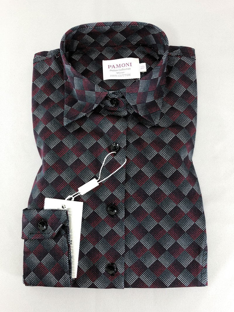 Maroon Halftone Diamond Check Shirt