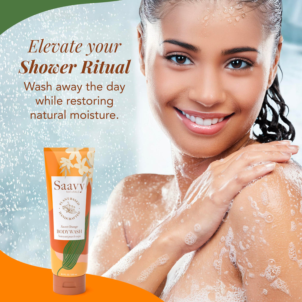 Saavy Naturals Moisturizing Body Wash for Sensitive Skin – Plant-Based with Coconut Oil, Shea Butter & Aloe Vera – Paraben-Free, Cruelty-Free – Sweet Orange – 2 x 8.5 fl oz