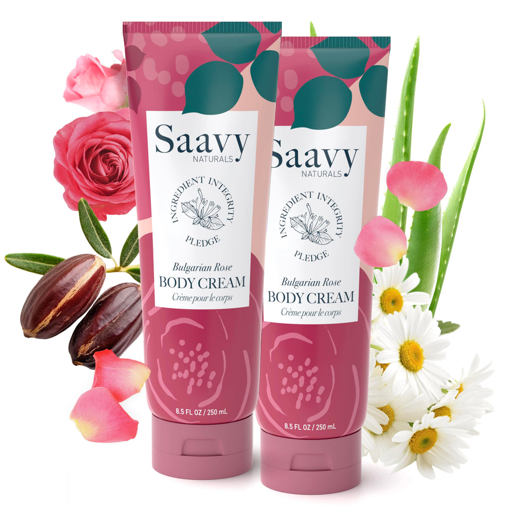 Saavy Naturals Deeply Hydrating Body Cream – Bulgarian Rose, 2 x 8.5 oz, Plant-Based & USA Made