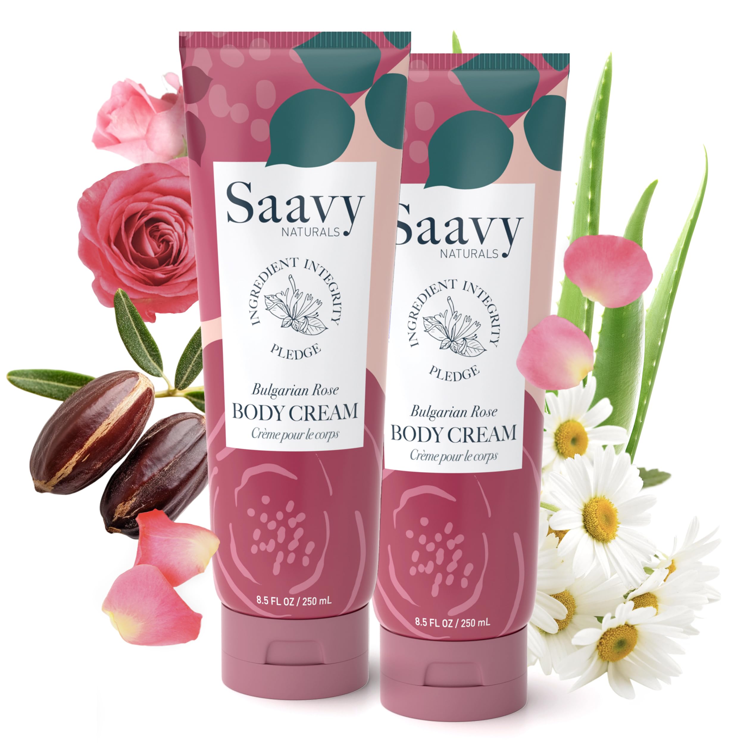 Saavy Naturals Deeply Hydrating Body Cream – Bulgarian Rose, 2 x 8.5 oz, Plant-Based & USA Made
