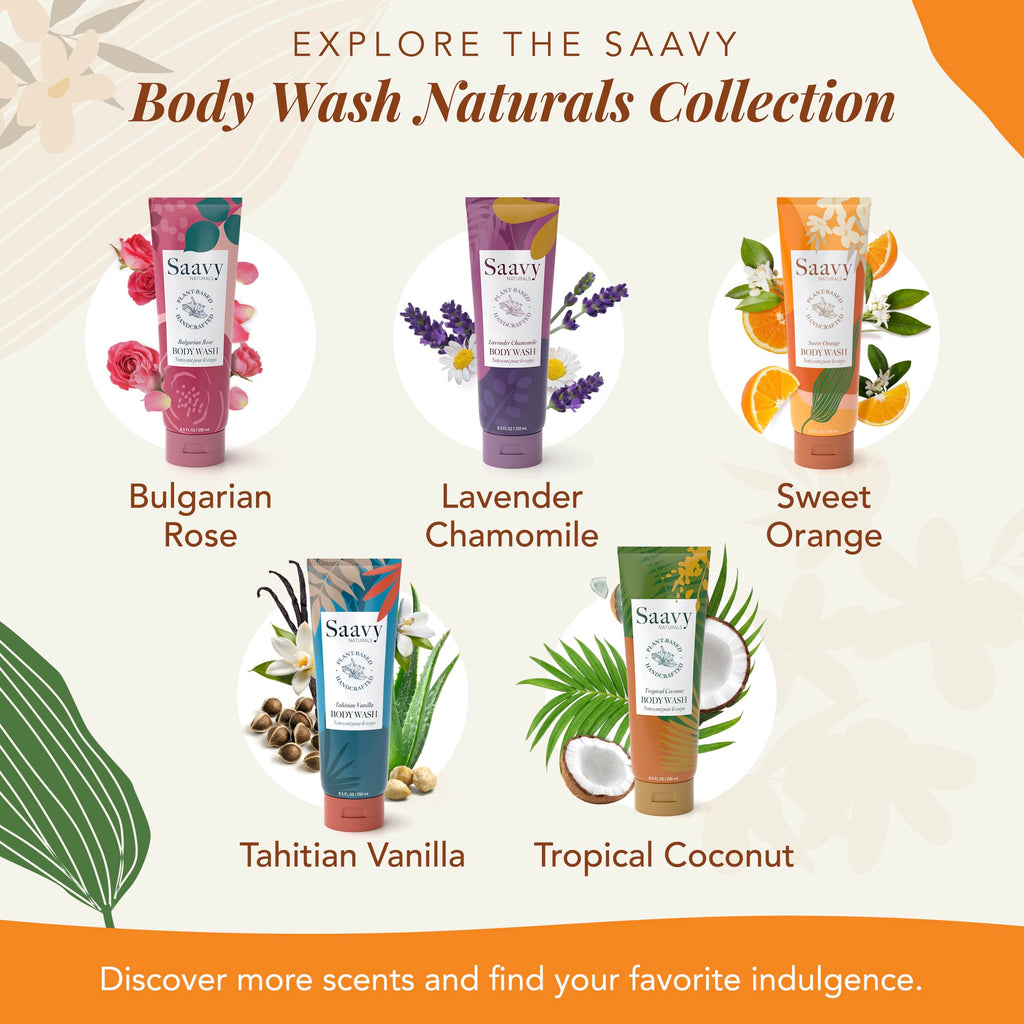 Saavy Naturals Moisturizing Body Wash for Sensitive Skin – Plant-Based with Coconut Oil, Shea Butter & Aloe Vera – Paraben-Free, Cruelty-Free – Sweet Orange – 2 x 8.5 fl oz