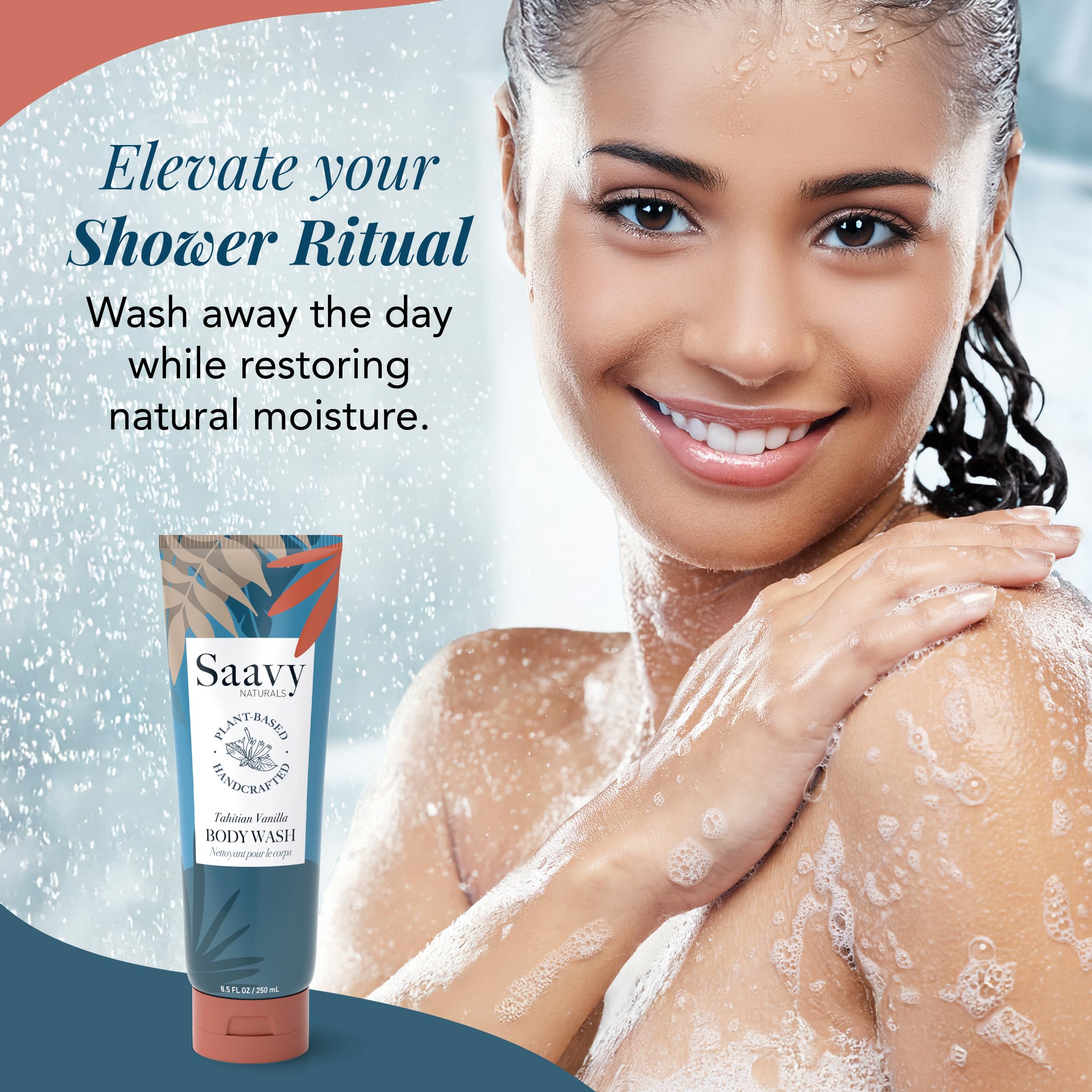 Saavy Naturals Moisturizing Body Wash for Sensitive Skin – Tahitian Vanilla, Coconut Oil & Aloe – 8.5 fl oz – Paraben-Free