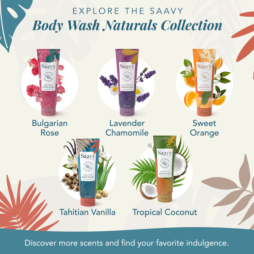 Saavy Naturals Moisturizing Body Wash for Sensitive Skin – Tahitian Vanilla, Coconut Oil & Aloe – 8.5 fl oz – Paraben-Free