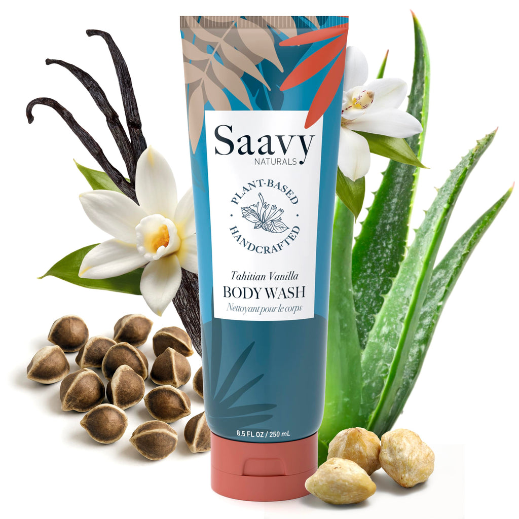 Saavy Naturals Moisturizing Body Wash for Sensitive Skin – Tahitian Vanilla, Coconut Oil & Aloe – 8.5 fl oz – Paraben-Free