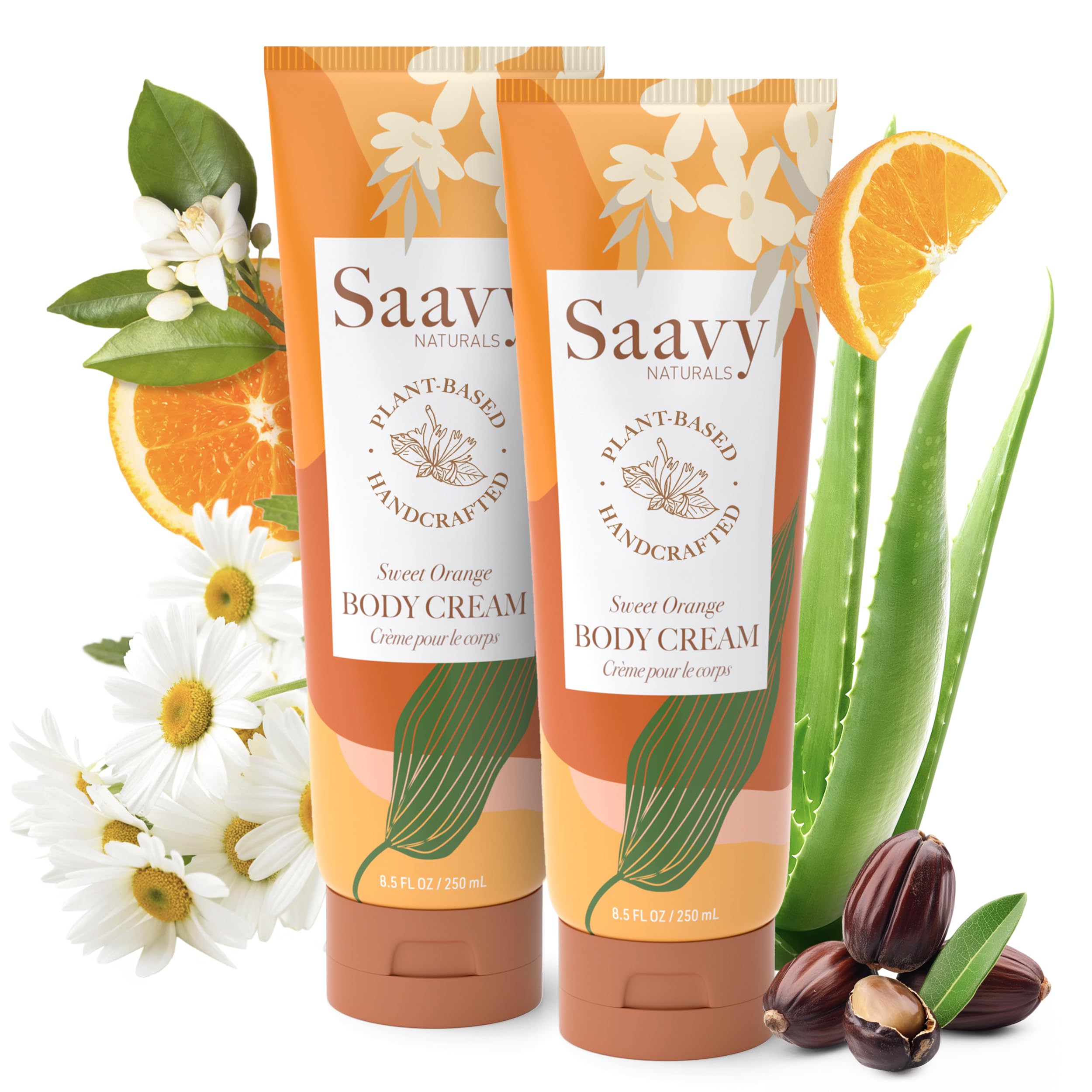 Saavy Naturals Deeply Hydrating Body Cream – Sweet Orange, 8.5 oz (2-pack)