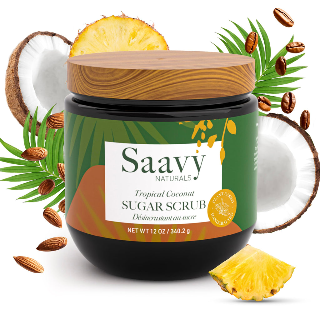 Saavy Naturals Body Scrub – Tropical Coconut Sugar Exfoliator, Vegan & Natural, 12 oz – Made in USA