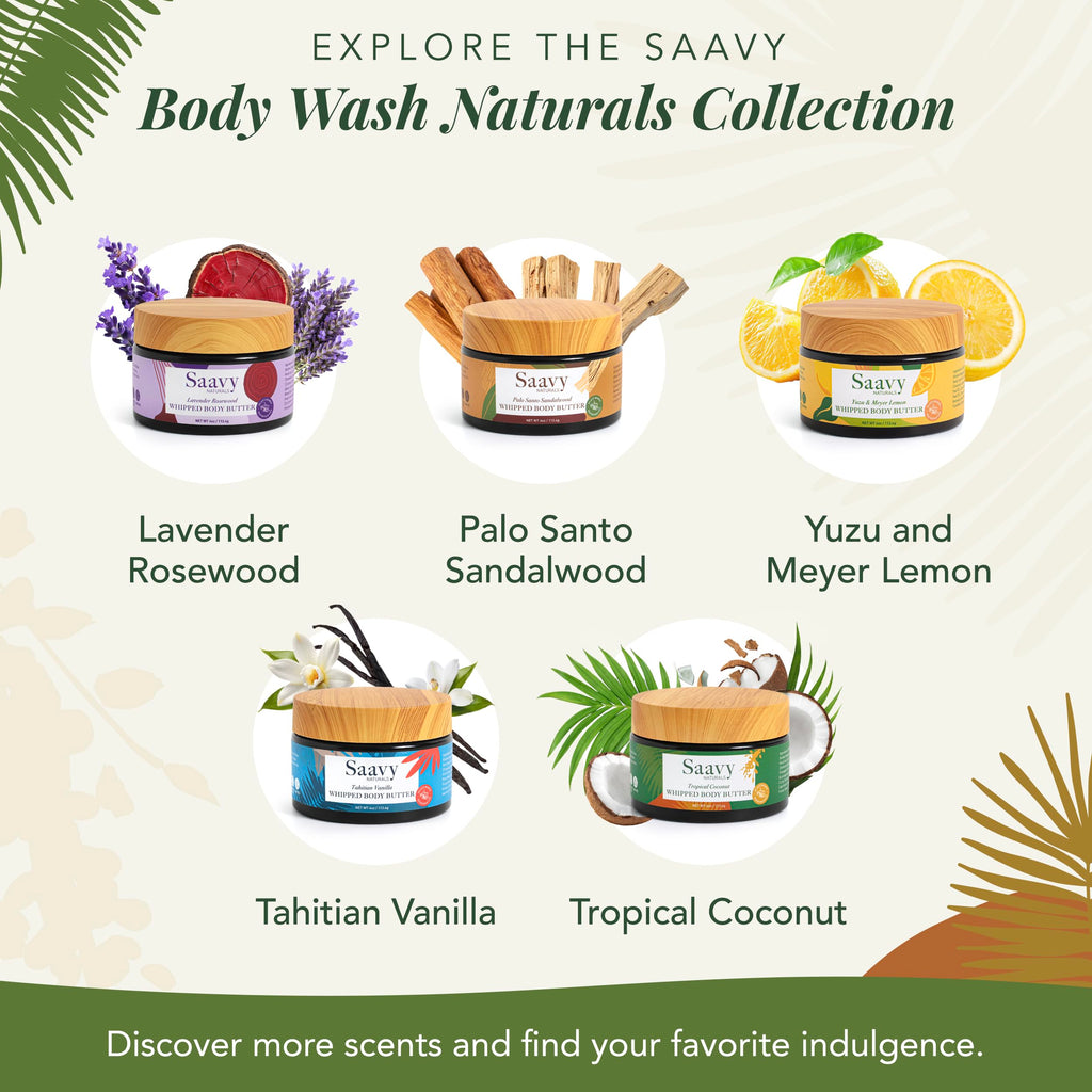 Saavy Naturals Whipped Body Butter – Organic Shea, Deep Hydration, Tropical Coconut, 4 oz