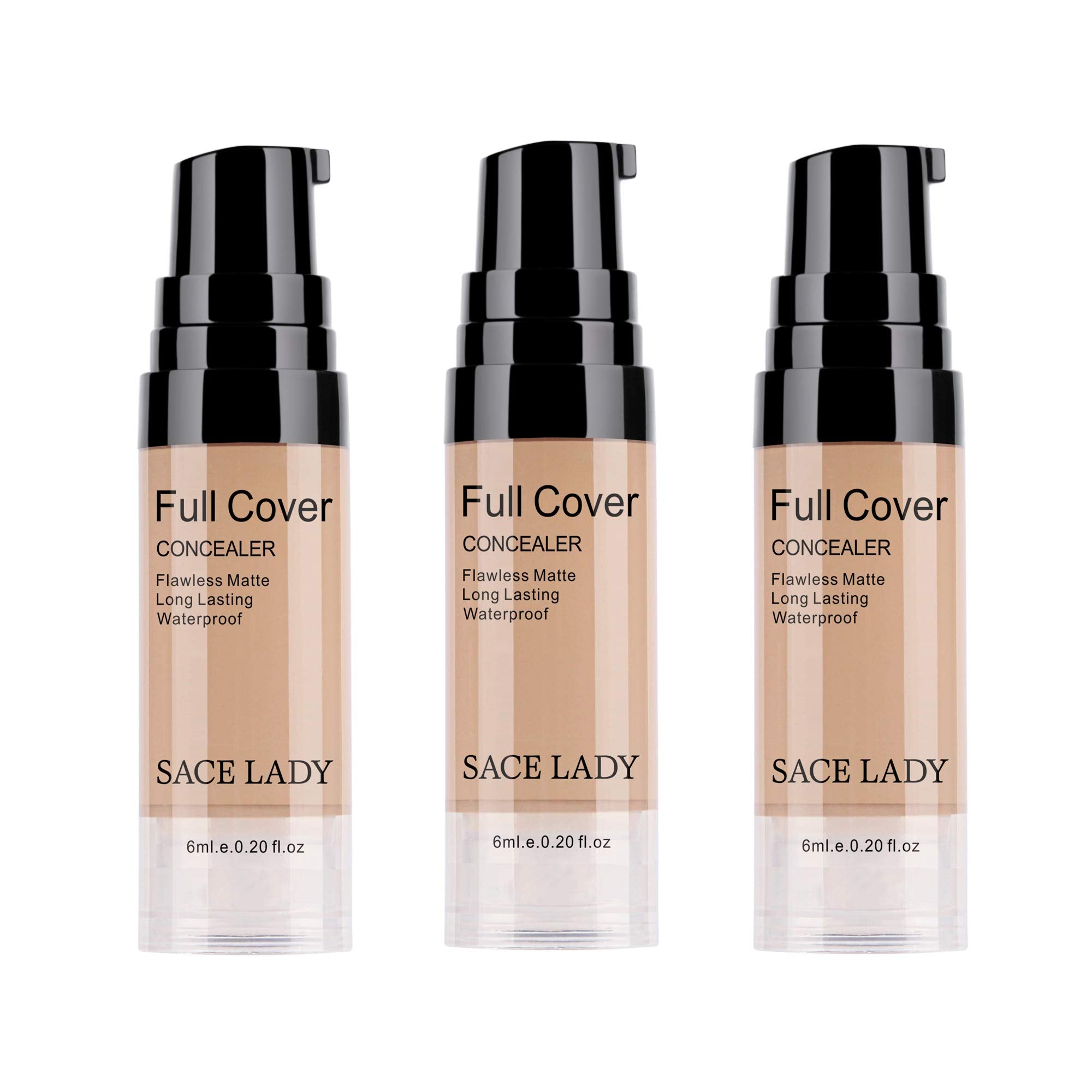 SACE LADY 3 Pack Pro Full Cover Liquid Concealer – Waterproof Matte Finish, Warm Natural