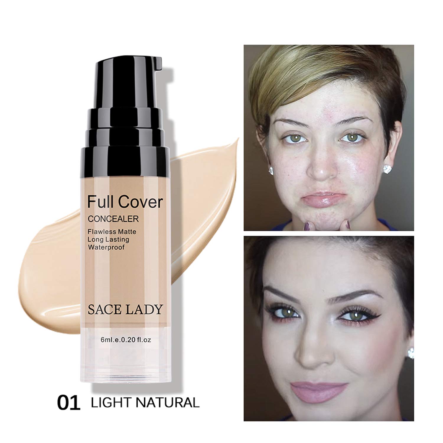 SACE LADY 3 Pack Pro Full Cover Liquid Concealer - Waterproof Matte Finish (Light Natural)