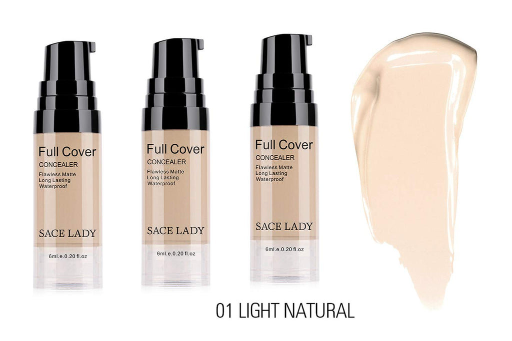 SACE LADY 3 Pack Pro Full Cover Liquid Concealer - Waterproof Matte Finish (Light Natural)