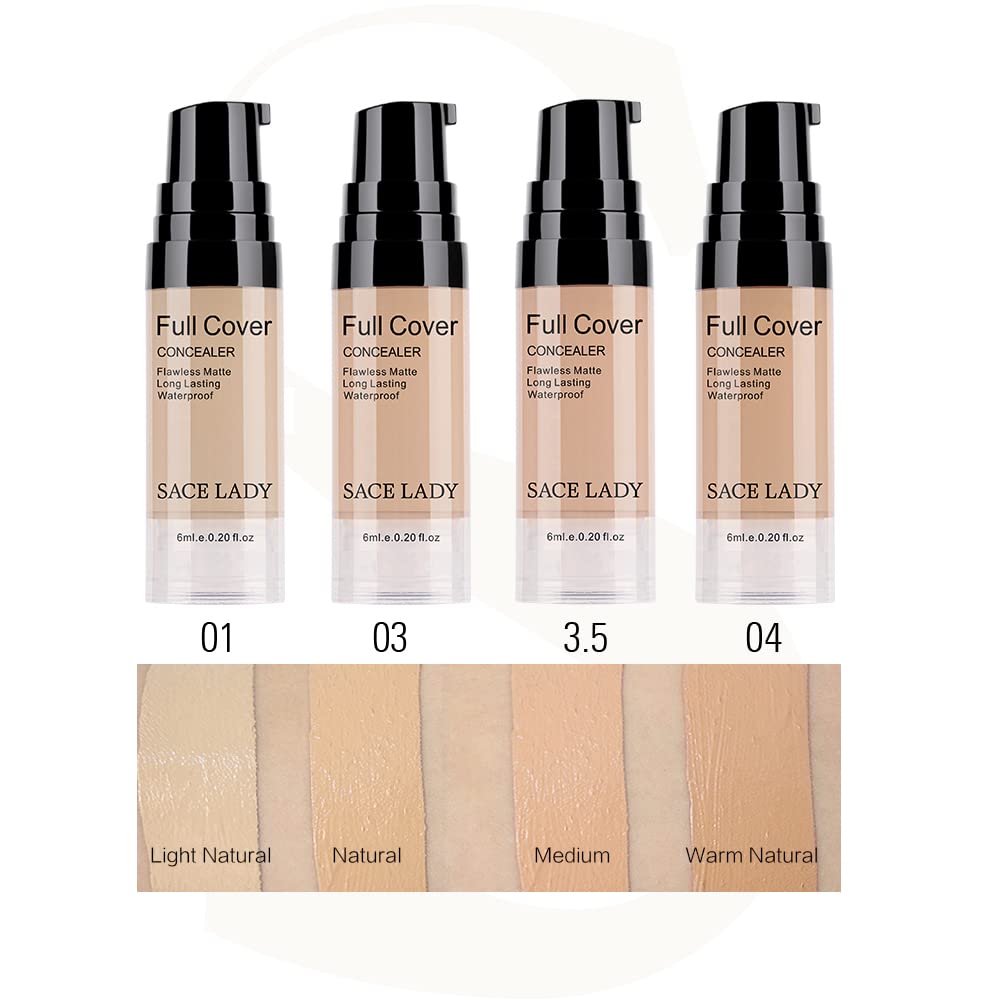 Waterproof Full-Coverage Concealer with Primer Sponge Set | SACE LADY – Matte, Long-Wear Foundation & Corrector (Light Natural)