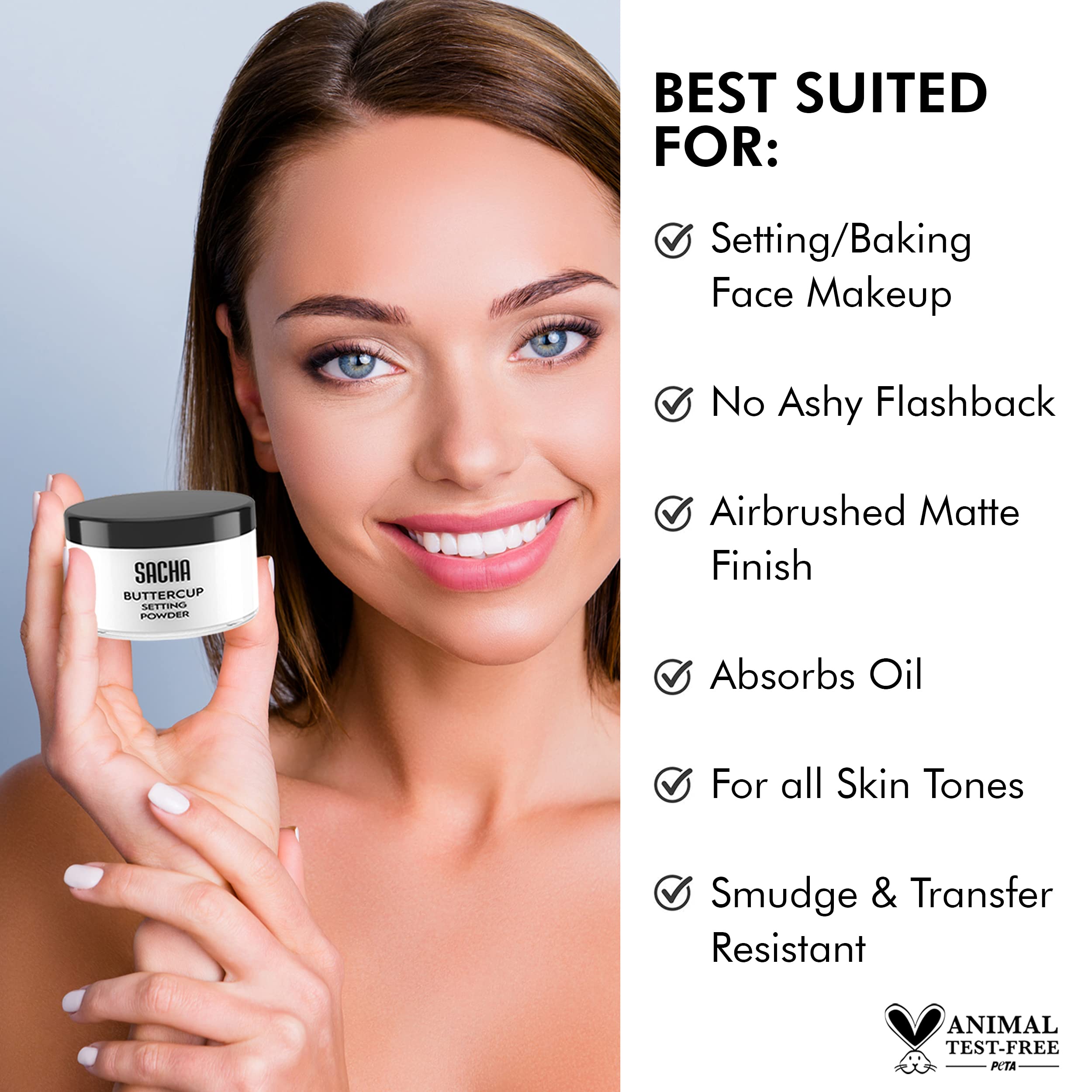 Sacha BUTTERCUP No Color Setting Powder – No Flashback, Blur Pores, All Skin Tones (1.75 oz)