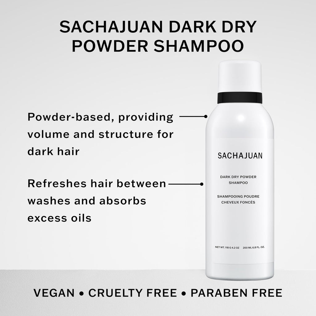 SACHAJUAN Dark Dry Powder Shampoo – Refresh Between Washes, Absorbs Oil, 118 g / 6.8 oz