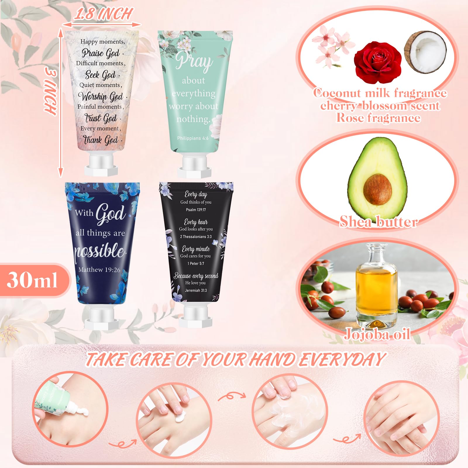 Sacubee 72-Piece Christian Hand Cream Bulk Gift Set for Women | 3 Fragrances