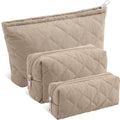 Sadnyy 3 Pcs Puffy Quilted Makeup Bag Set – Valentine Gift, 3 Sizes, Grayish Brown
