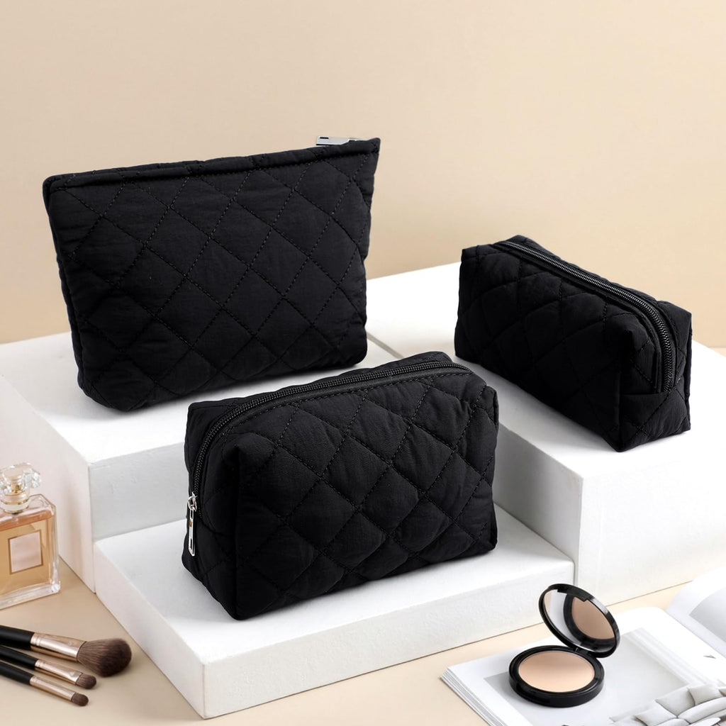 Sadnyy 3 Pcs Puffy Quilted Makeup Bag Set | Valentine Gift for Women