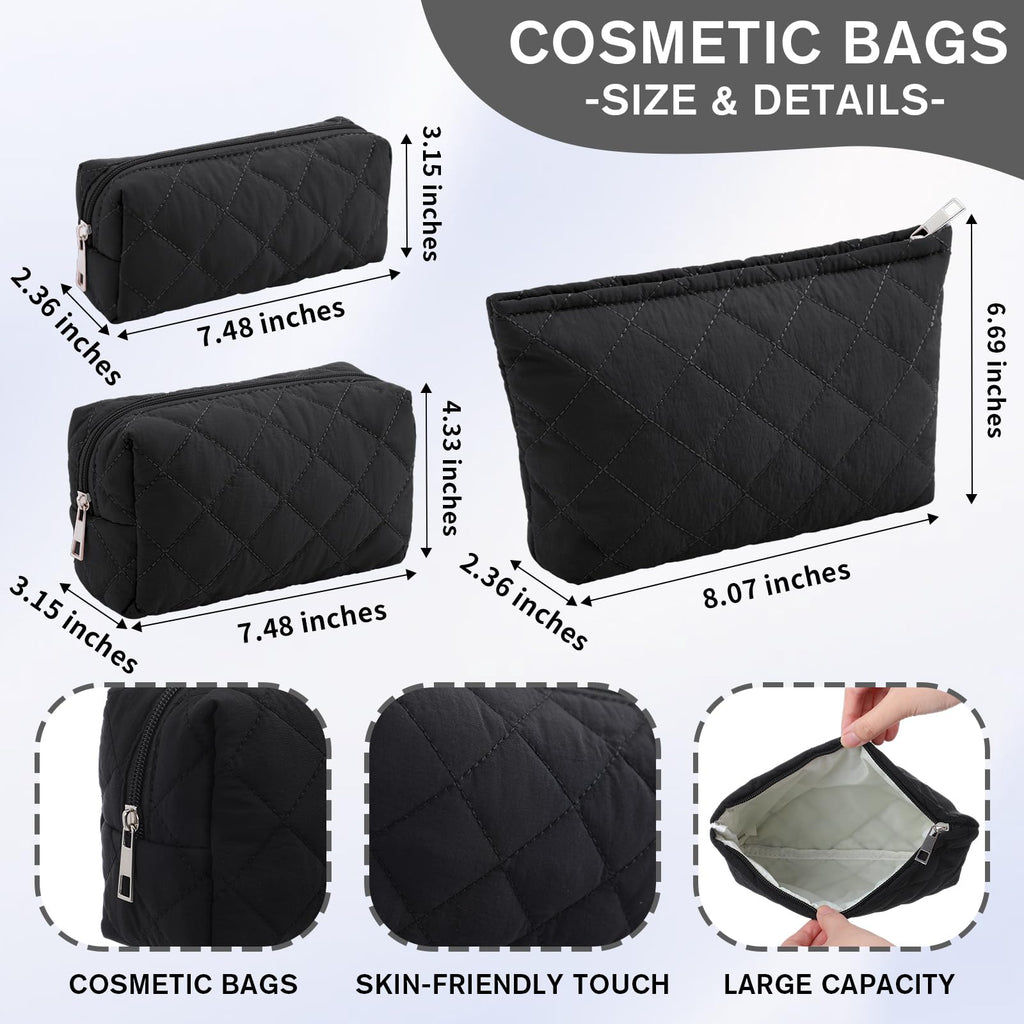 Sadnyy 3 Pcs Puffy Quilted Makeup Bag Set | Valentine Gift for Women