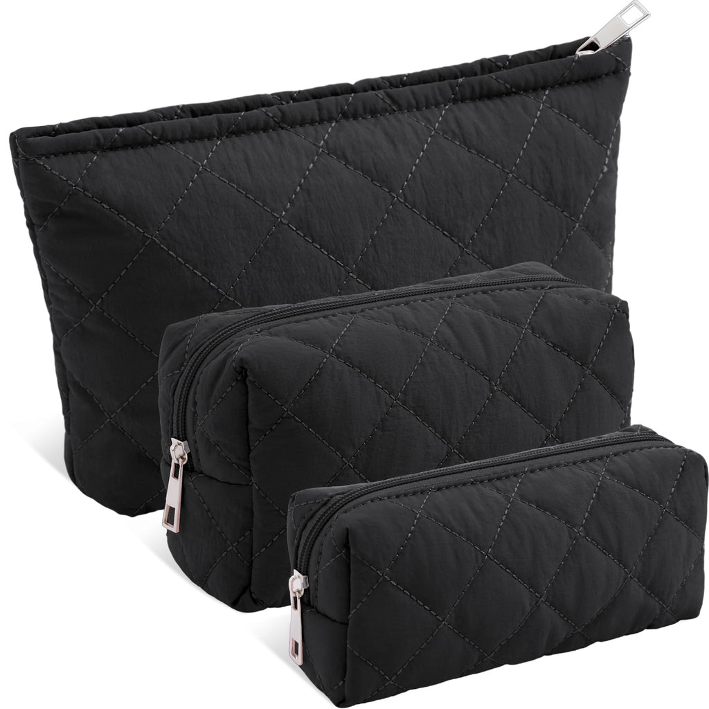 Sadnyy 3 Pcs Puffy Quilted Makeup Bag Set | Valentine Gift for Women