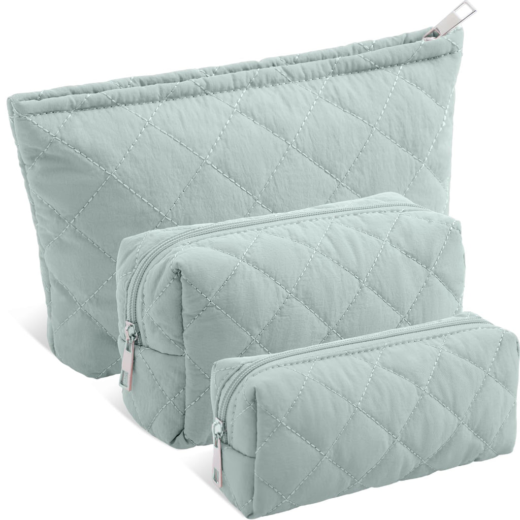 Sadnyy 3 Pcs Puffy Quilted Makeup Bag Set – Valentine Gift, Dark Green Cosmetic Pouches