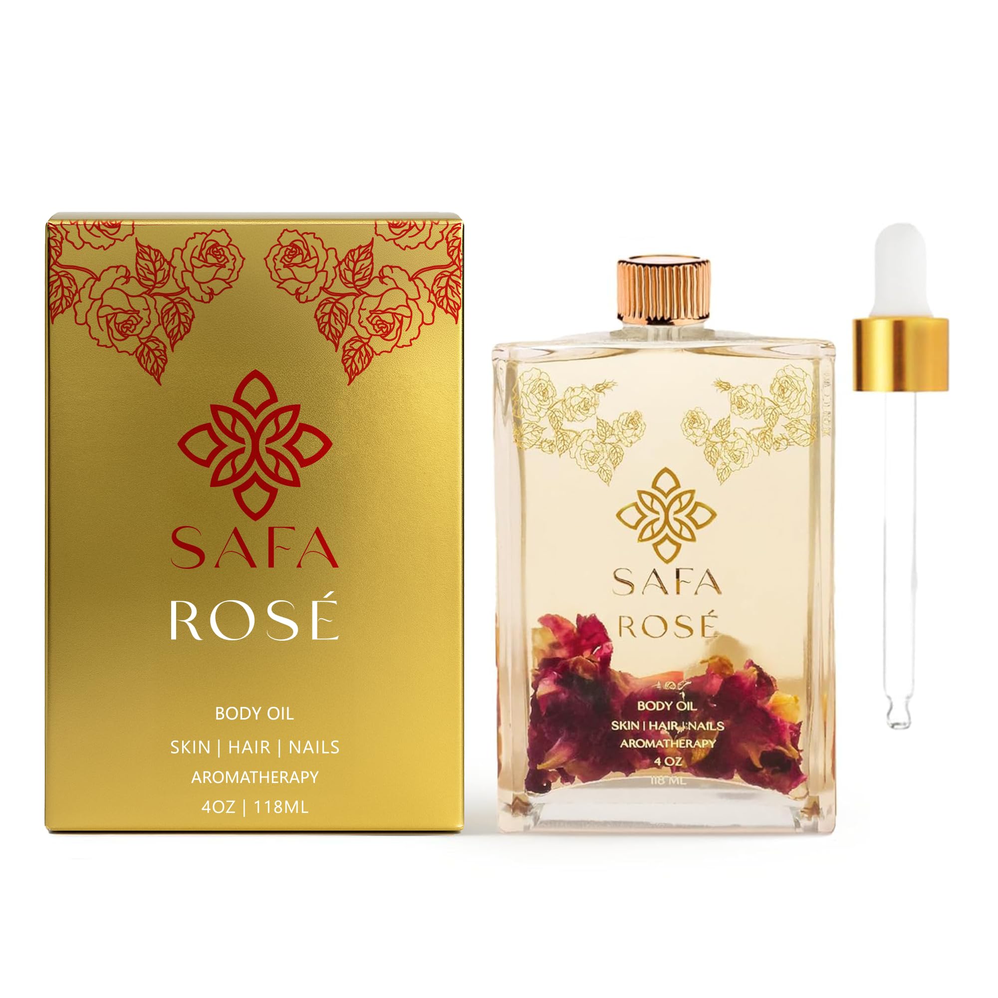 SAFA Rosé Oil – Organic Rose Essential Oil for Face, Body, Hair & Aromatherapy | After Shower Body Oil
