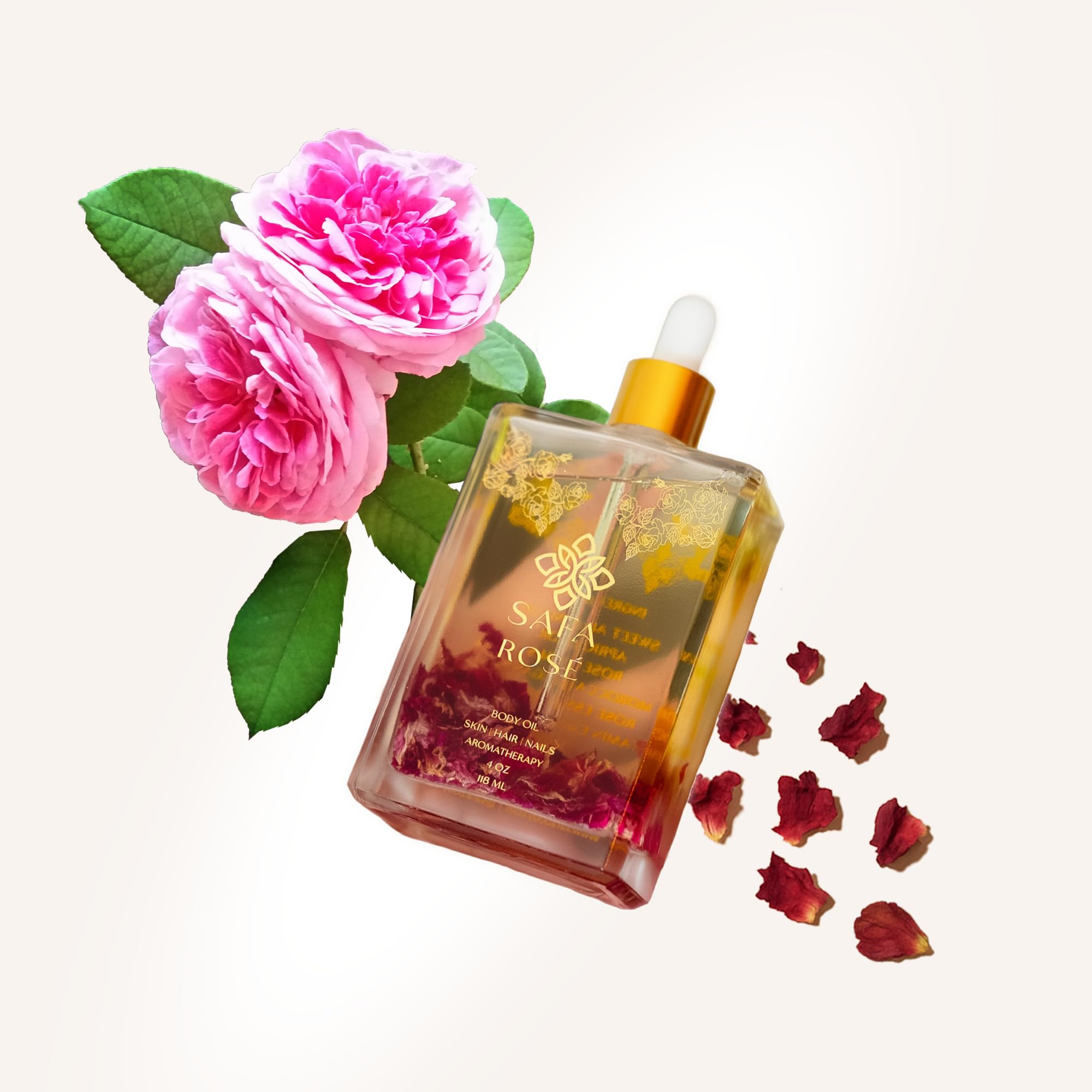 SAFA Rosé Oil – Organic Rose Essential Oil for Face, Body, Hair & Aromatherapy | After Shower Body Oil