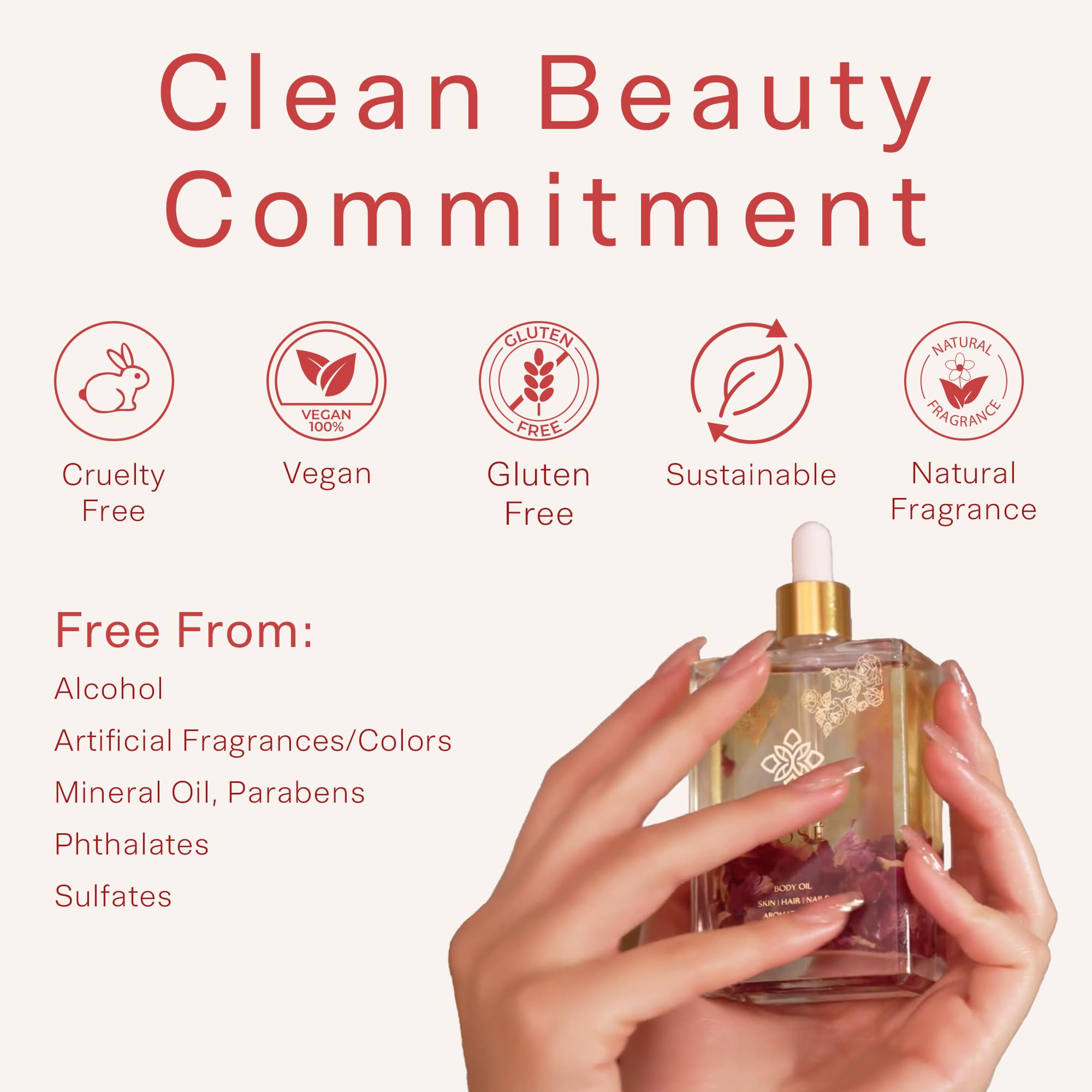 SAFA Rosé Oil – Organic Rose Essential Oil for Face, Body, Hair & Aromatherapy | After Shower Body Oil