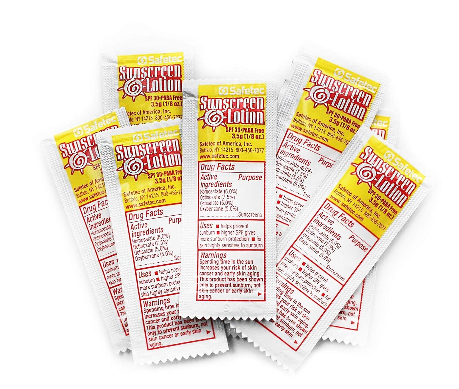 Safetec Sunscreen Lotion Packets SPF30+ – 50-Pack, PABA-Free