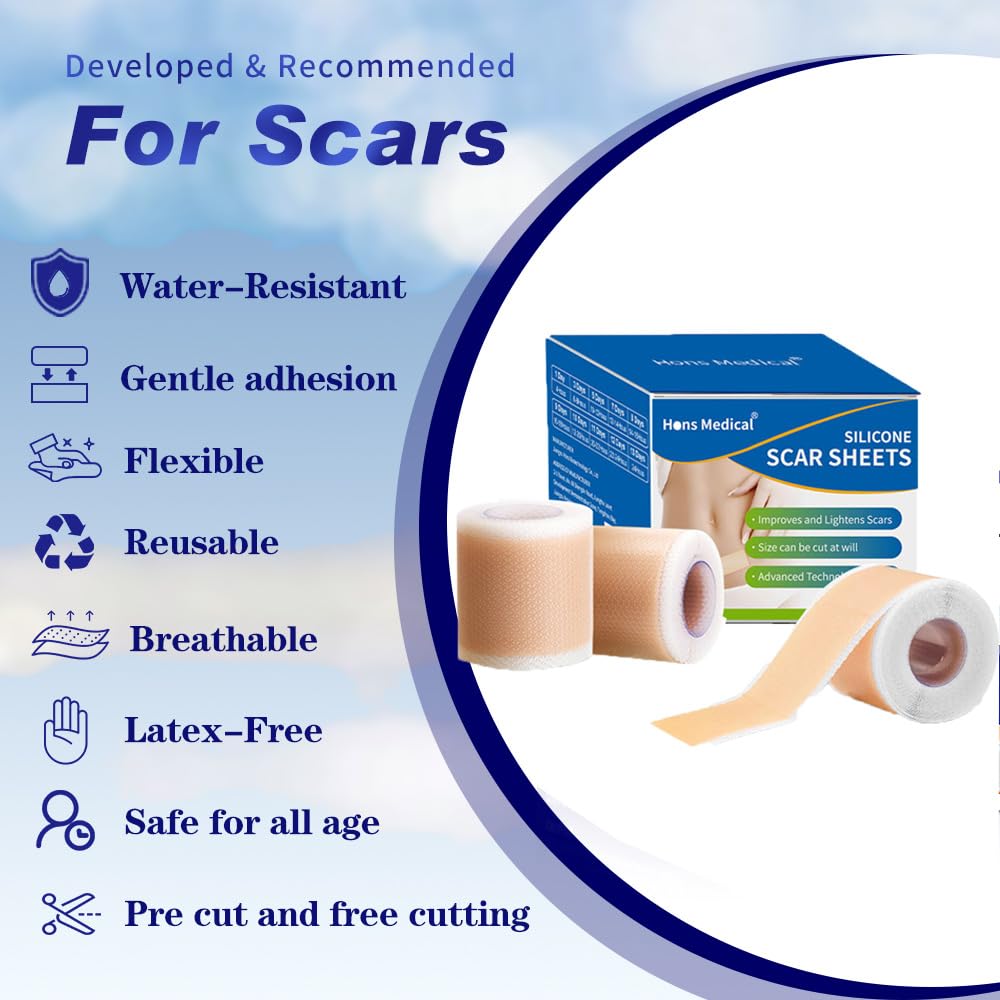 Safirst Medical Grade Silicone Scar Sheets – 1.6 x 157 in Roll for Keloid, C-Section & Burn Scars