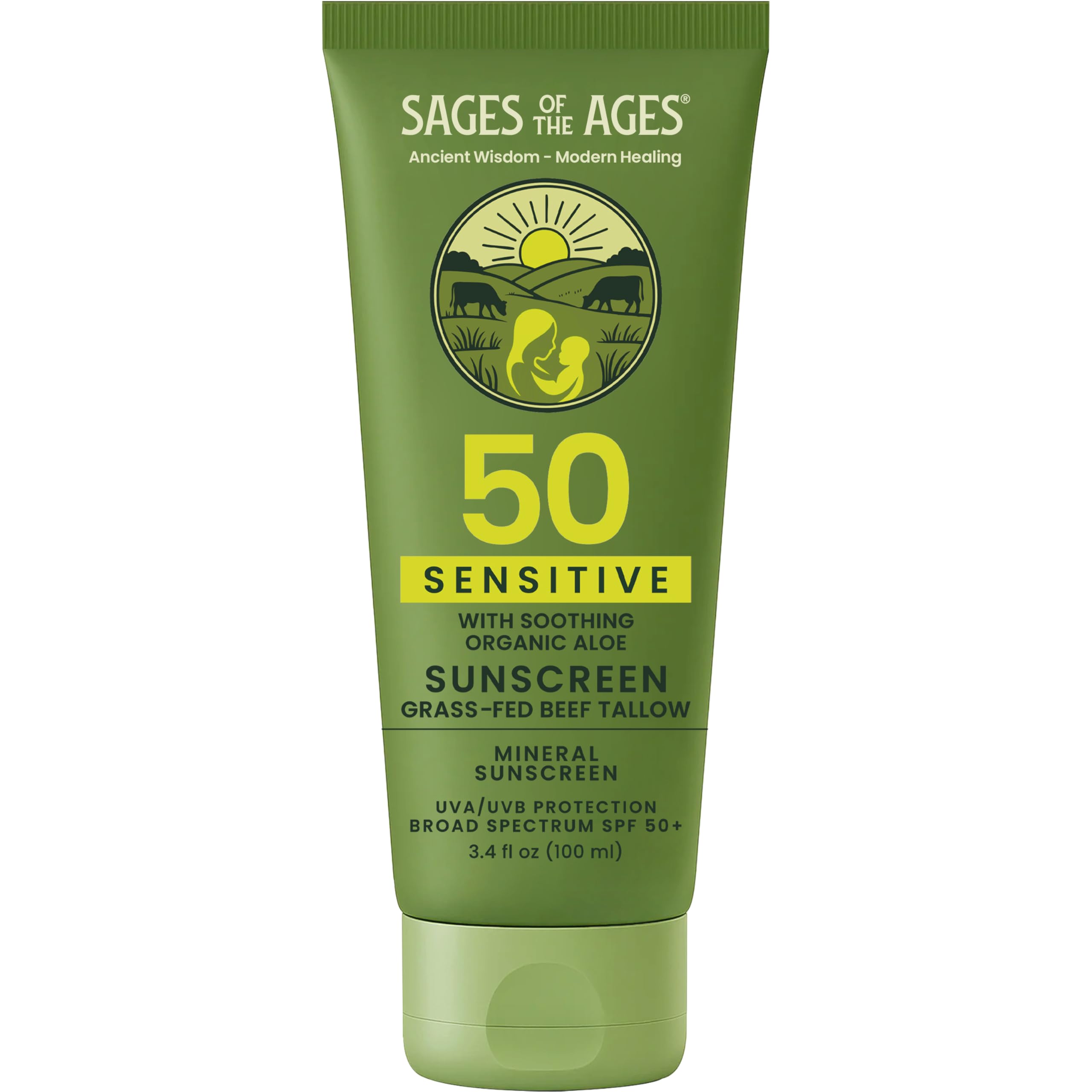 Sages Of The Ages Mineral Sunscreen SPF 50 – Reef Safe, Non-Nano Zinc, 3.4 fl oz