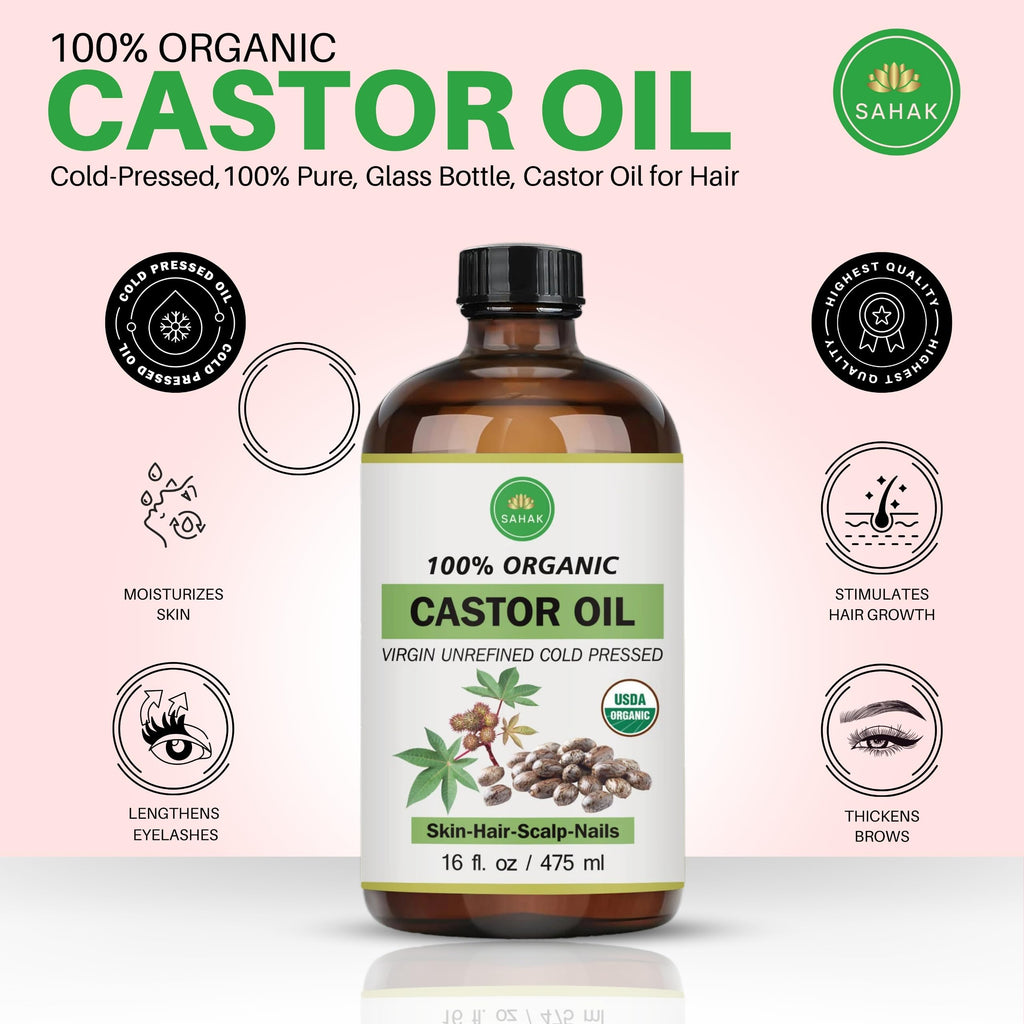 SAHAK Castor Oil – Organic, Cold-Pressed, Hexane-Free, 16oz