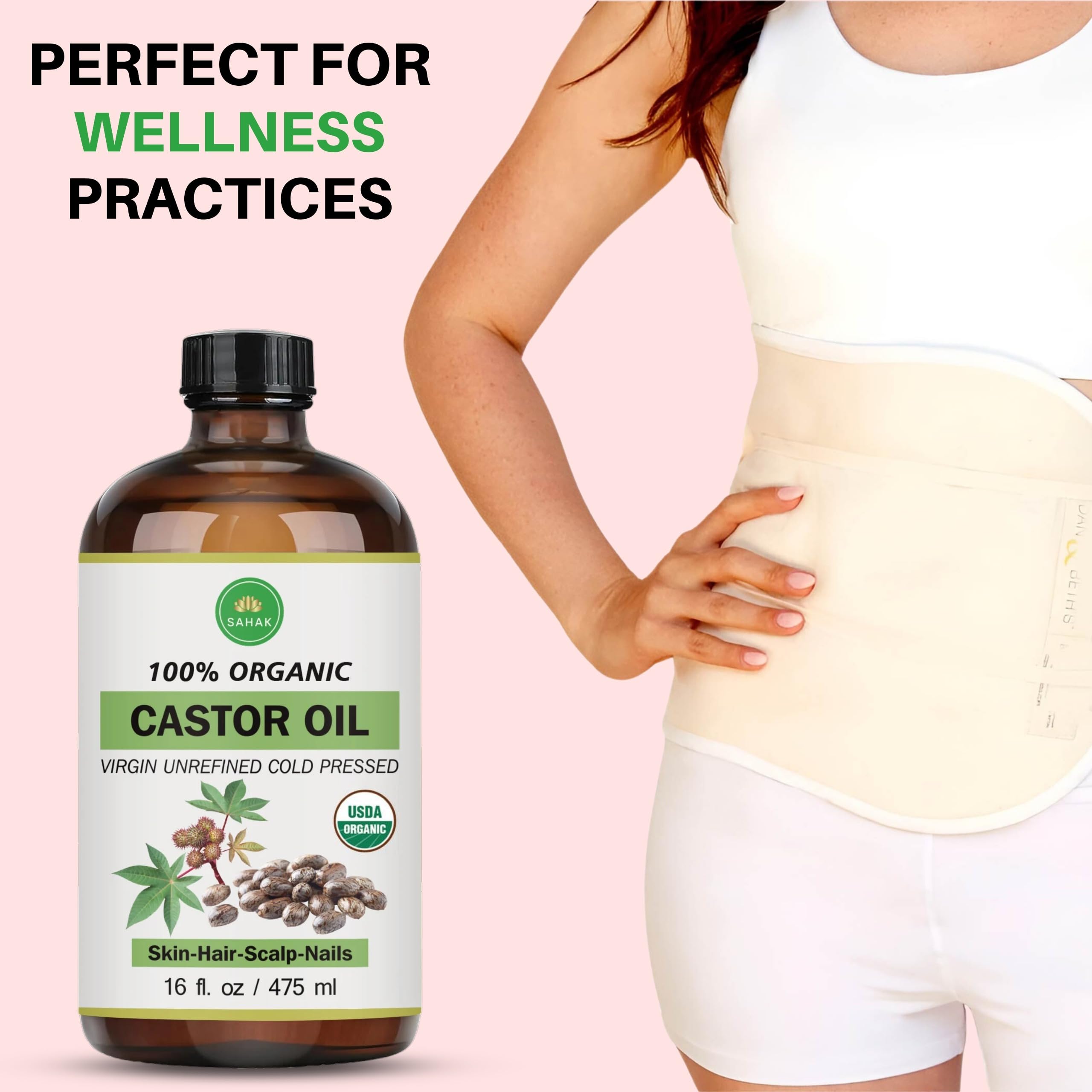 SAHAK Castor Oil – Organic, Cold-Pressed, Hexane-Free, 16oz