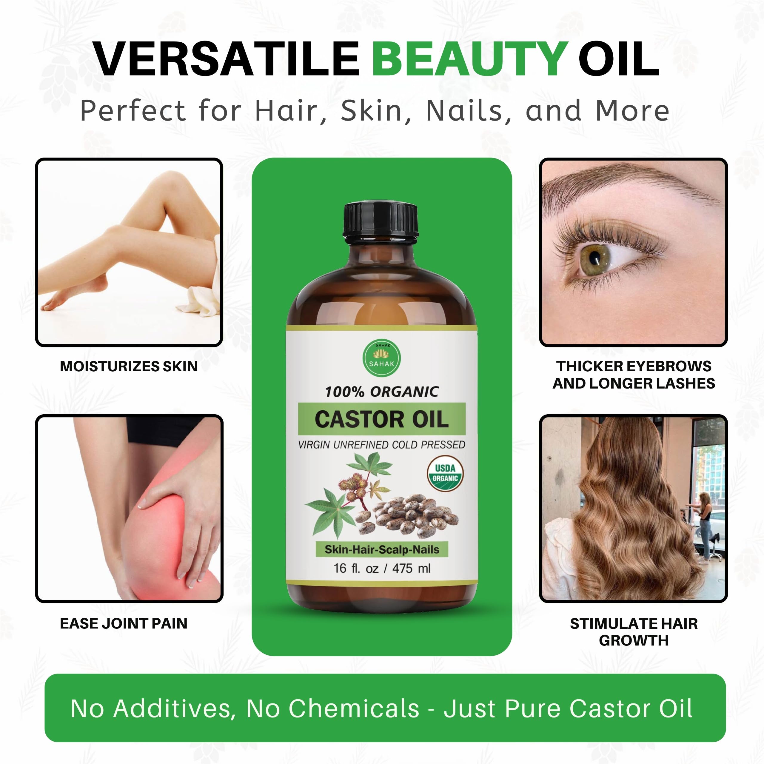 SAHAK Castor Oil – Organic, Cold-Pressed, Hexane-Free, 16oz