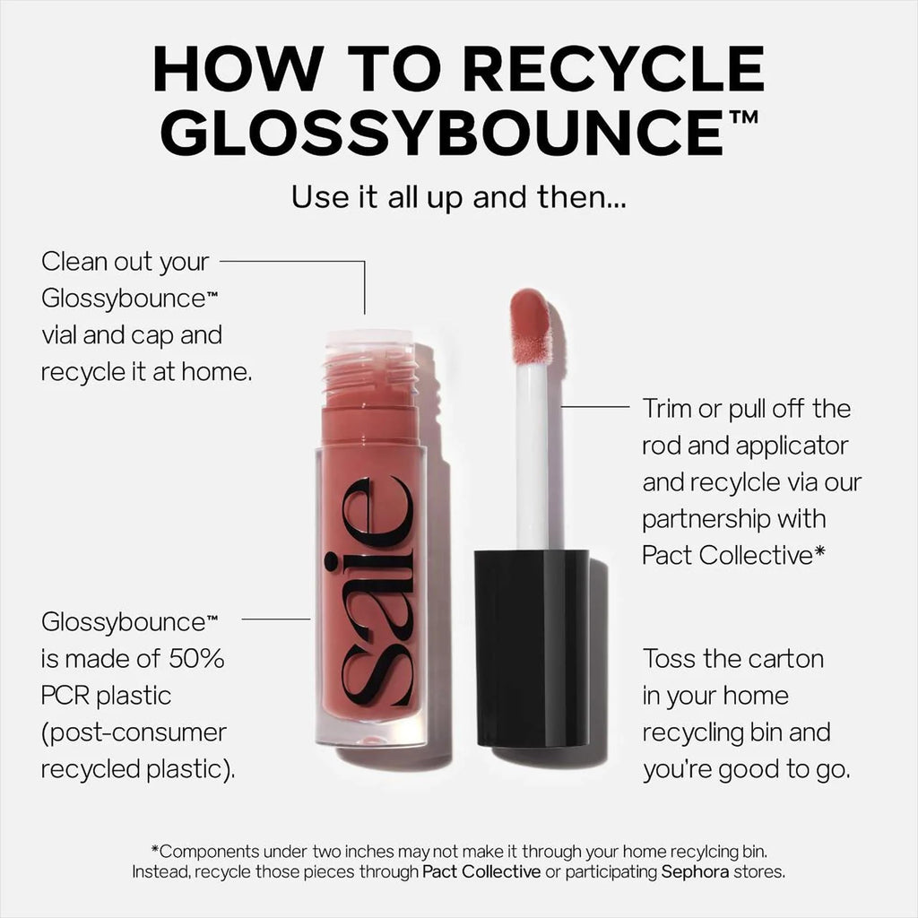 Saie Glossybounce Lip Gloss-Oil Hybrid | Hydrating, Non-Sticky Shine with Hyaluronic Acid & Jojoba (0.17 oz)