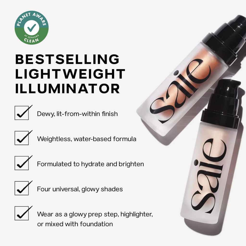 Saie Glowy Super Gel — Hydrating Primer & Illuminating Glow Serum with Vitamin C & Squalane (Warmglow)